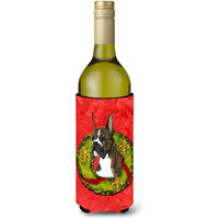 Brindle Boxer Cristmas Wreath Wine Bottle Beverage Insulator Beverage Insulator Hugger
