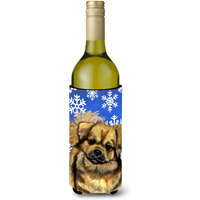 Tibetan Spaniel Winter Snowflakes Holiday Wine Bottle Beverage Insulator Beverage Insulator Hugger
