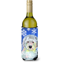 Old English Sheepdog Winter Snowflakes Holiday Wine Bottle Beverage Insulator Beverage Insulator Hugger