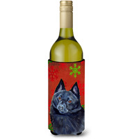 Schipperke Red and Green Snowflakes Holiday Christmas Wine Bottle Beverage Insulator Beverage Insulator Hugger