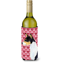 Basenji Hearts Love and Valentine's Day Portrait Wine Bottle Beverage Insulator Beverage Insulator Hugger