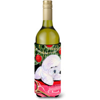 Christmas Tree with  Bichon Frise Wine Bottle Beverage Insulator Beverage Insulator Hugger