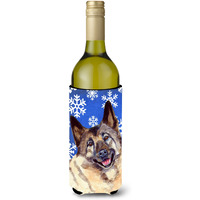 Norwegian Elkhound Winter Snowflakes Holiday Wine Bottle Beverage Insulator Beverage Insulator Hugger
