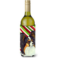 Papillon Candy Cane Holiday Christmas Wine Bottle Beverage Insulator Beverage Insulator Hugger