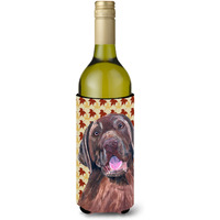 Labrador Chocolate Fall Leaves Portrait Wine Bottle Beverage Insulator Beverage Insulator Hugger