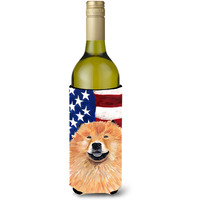 USA American Flag with Chow Chow Wine Bottle Beverage Insulator Beverage Insulator Hugger