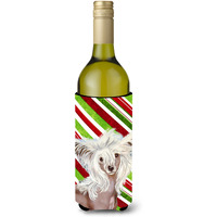 Chinese Crested Candy Cane Holiday Christmas Wine Bottle Beverage Insulator Beverage Insulator Hugger