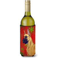 Great Dane Red and Green Snowflakes Holiday Christmas Wine Bottle Beverage Insulator Beverage Insulator Hugger