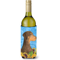 Doberman in Summer Flowers Wine Bottle Beverage Insulator Beverage Insulator Hugger