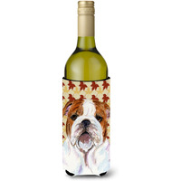 Bulldog English Fall Leaves Portrait Wine Bottle Beverage Insulator Beverage Insulator Hugger SS4372LITERK