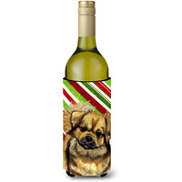 Tibetan Spaniel Candy Cane Holiday Christmas Wine Bottle Beverage Insulator Beverage Insulator Hugger