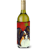 Papillon Red and Green Snowflakes Holiday Christmas Wine Bottle Beverage Insulator Beverage Insulator Hugger