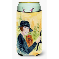 Lady driving with her Yorkie  Tall Boy Beverage Insulator Beverage Insulator Hugger