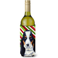 Basset Hound Candy Cane Holiday Christmas Wine Bottle Beverage Insulator Beverage Insulator Hugger