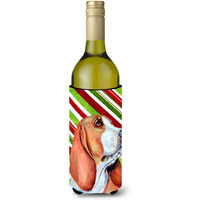 Basset Hound Candy Cane Holiday Christmas Wine Bottle Beverage Insulator Beverage Insulator Hugger
