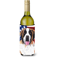 USA American Flag with Saint Bernard Wine Bottle Beverage Insulator Beverage Insulator Hugger