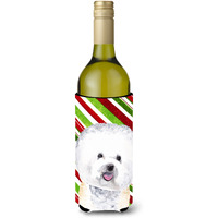 Bichon Frise Candy Cane Holiday Christmas Wine Bottle Beverage Insulator Beverage Insulator Hugger