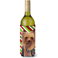 Yorkie Candy Cane Holiday Christmas Wine Bottle Beverage Insulator Beverage Insulator Hugger