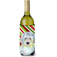 Old English Sheepdog Candy Cane Holiday Christmas Wine Bottle Beverage Insulator Beverage Insulator Hugger