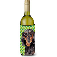 Dachshund St. Patrick's Day Shamrock Portrait Wine Bottle Beverage Insulator Beverage Insulator Hugger