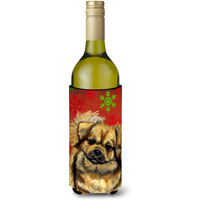 Tibetan Spaniel Red Green Snowflake Holiday Christmas Wine Bottle Beverage Insulator Beverage Insulator Hugger
