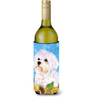 Maltese in Summer Flowers Wine Bottle Beverage Insulator Beverage Insulator Hugger