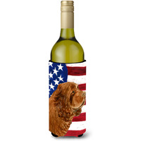 USA American Flag with Sussex Spaniel Wine Bottle Beverage Insulator Beverage Insulator Hugger