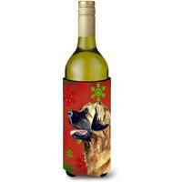 Leonberger Red and Green Snowflakes Holiday Christmas Wine Bottle Beverage Insulator Beverage Insulator Hugger