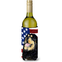 USA American Flag with Tibetan Mastiff Wine Bottle Beverage Insulator Beverage Insulator Hugger
