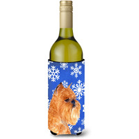 Brussels Griffon Winter Snowflakes Holiday Wine Bottle Beverage Insulator Beverage Insulator Hugger