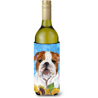 Bulldog English in Summer Flowers Wine Bottle Beverage Insulator Beverage Insulator Hugger