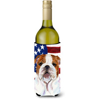 USA American Flag with Bulldog English Wine Bottle Beverage Insulator Beverage Insulator Hugger SS4046LITERK