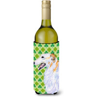 Borzoi St. Patrick's Day Shamrock Portrait Wine Bottle Beverage Insulator Beverage Insulator Hugger