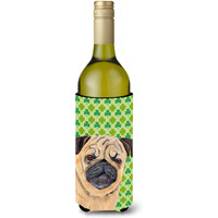 Pug St. Patrick's Day Shamrock Portrait Wine Bottle Beverage Insulator Beverage Insulator Hugger SC9291LITERK