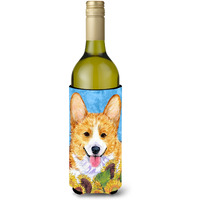 Corgi in Summer Flowers Wine Bottle Beverage Insulator Beverage Insulator Hugger