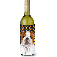 Bulldog English Candy Corn Halloween Portrait Wine Bottle Beverage Insulator Beverage Insulator Hugger