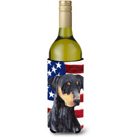 USA American Flag with Doberman Wine Bottle Beverage Insulator Beverage Insulator Hugger