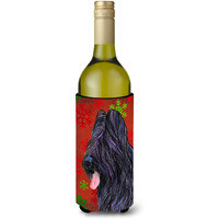 Briard Red and Green Snowflakes Holiday Christmas Wine Bottle Beverage Insulator Beverage Insulator Hugger