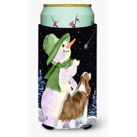 Snowman with English Springer Spaniel  Tall Boy Beverage Insulator Beverage Insulator Hugger