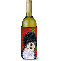 Portuguese Water Dog Red Green Snowflake Christmas Wine Bottle Beverage Insulator Beverage Insulator Hugger