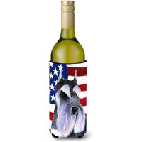 USA American Flag with Schnauzer Wine Bottle Beverage Insulator Beverage Insulator Hugger SS4056LITERK