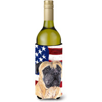 USA American Flag with Mastiff Wine Bottle Beverage Insulator Beverage Insulator Hugger