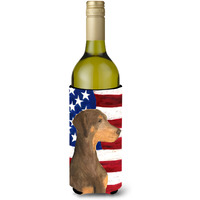 USA American Flag with Doberman Wine Bottle Beverage Insulator Beverage Insulator Hugger SS4058LITERK