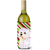 Maltese Candy Cane Holiday Christmas Wine Bottle Beverage Insulator Beverage Insulator Hugger