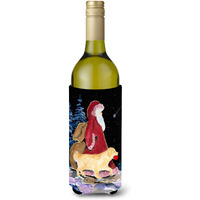 Santa Claus with  Golden Retriever Wine Bottle Beverage Insulator Beverage Insulator Hugger