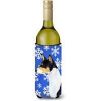 Basenji Winter Snowflakes Holiday Wine Bottle Beverage Insulator Beverage Insulator Hugger SS4652LITERK