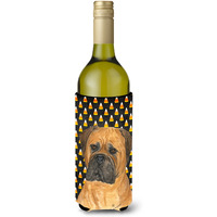 Bullmastiff Candy Corn Halloween Portrait Wine Bottle Beverage Insulator Beverage Insulator Hugger