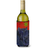 Chow Chow Red and Green Snowflakes Holiday Christmas Wine Bottle Beverage Insulator Beverage Insulator Hugger