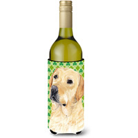 Labrador Yellow St. Patrick's Day Shamrock Portrait Wine Bottle Beverage Insulator Beverage Insulator Hugger