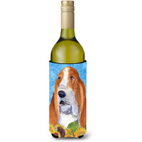 Basset Hound in Summer Flowers Wine Bottle Beverage Insulator Beverage Insulator Hugger